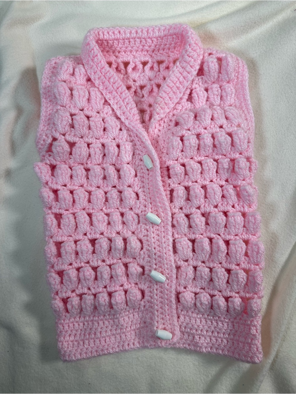 Handmade Baby Pink Crochet Button Knit Vest Size 12-24M